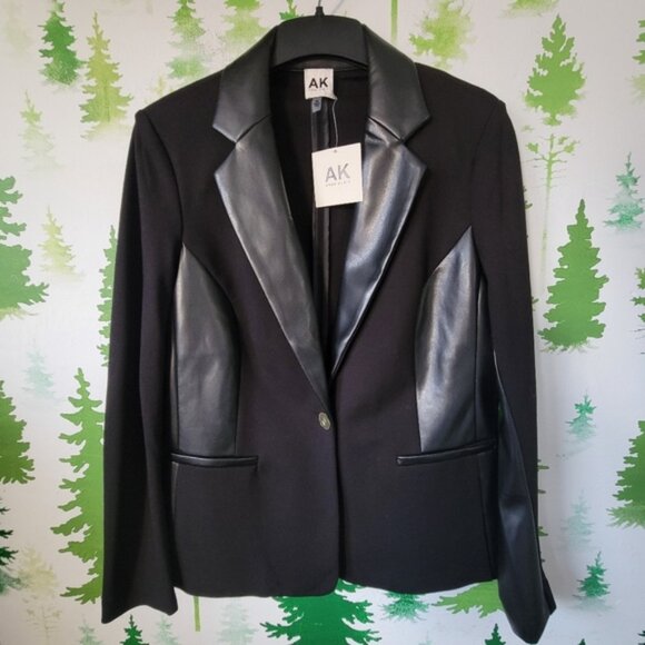 New Anne Klein Black Blazer with Faux Leather Accents. - Picture 1 of 8